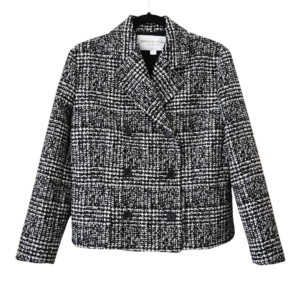 Michael Kors Collection Glenplaid Black White Wool Blend Jacket Size 6